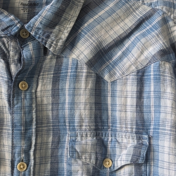 Lucky Brand Baird McNutt Linen Long Sleeve Western Shirt Blue Plaid Size XL - Picture 2 of 7
